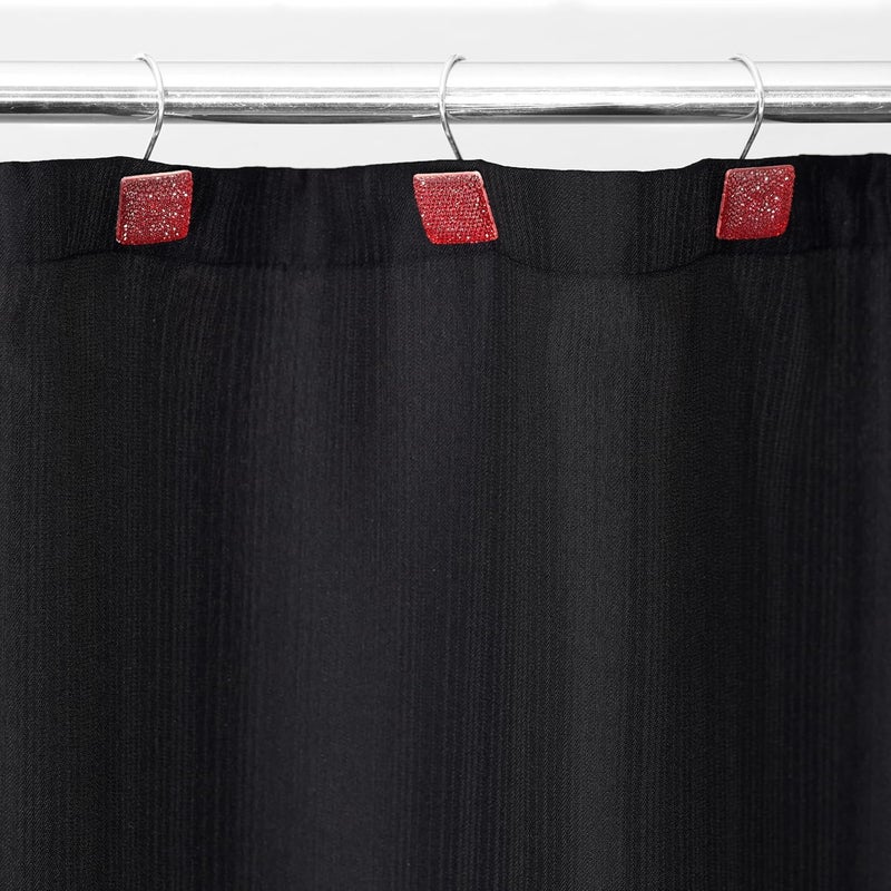 Popkozzi Red Shower Curtain Hooks Rings: Bling Glitter Sparkle Shiny Square Crystal Diamond Decorative Shower Curtain Rings - Luxury Fancy Christmas Holiday Curtain Hooks & Hangers for Bathroom - Set of 12 - Image 5